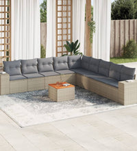 10-tlg. Garten-Sofagarnitur mit Kissen Beige Poly Rattan