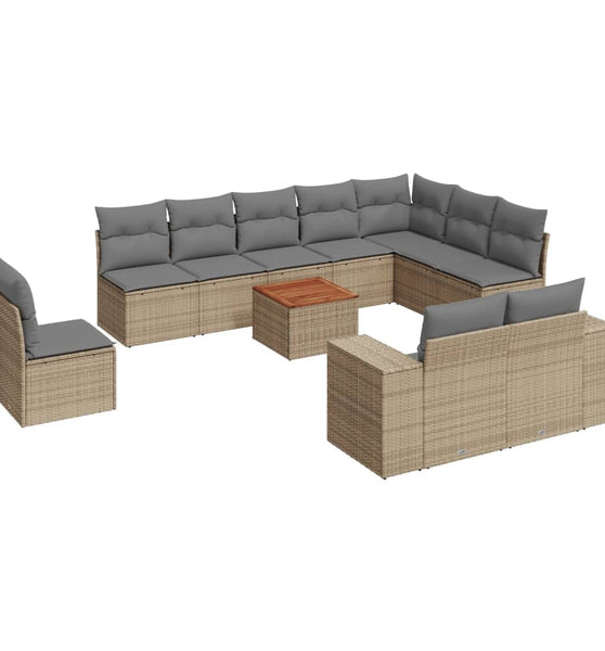 11-tlg. Garten-Sofagarnitur mit Kissen Beige Poly Rattan