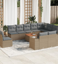 11-tlg. Garten-Sofagarnitur mit Kissen Beige Poly Rattan