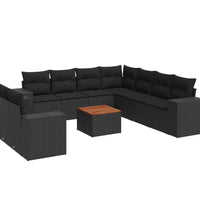 10-tlg. Garten-Sofagarnitur mit Kissen Schwarz Poly Rattan