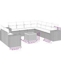 10-tlg. Garten-Sofagarnitur mit Kissen Schwarz Poly Rattan