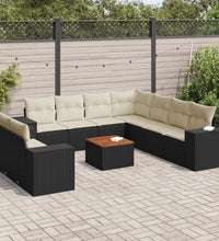 10-tlg. Garten-Sofagarnitur mit Kissen Schwarz Poly Rattan