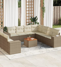 10-tlg. Garten-Sofagarnitur mit Kissen Beige Poly Rattan