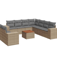 10-tlg. Garten-Sofagarnitur mit Kissen Beige Poly Rattan
