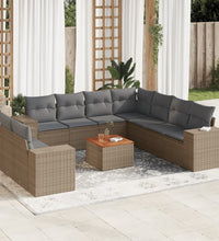 10-tlg. Garten-Sofagarnitur mit Kissen Beige Poly Rattan