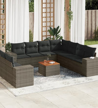 10-tlg. Garten-Sofagarnitur mit Kissen Grau Poly Rattan