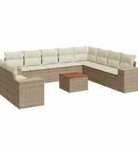 11-tlg. Garten-Sofagarnitur mit Kissen Beige Poly Rattan