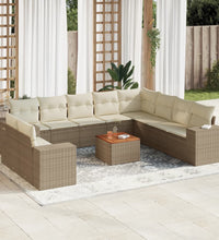 11-tlg. Garten-Sofagarnitur mit Kissen Beige Poly Rattan