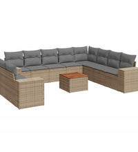 11-tlg. Garten-Sofagarnitur mit Kissen Beige Poly Rattan