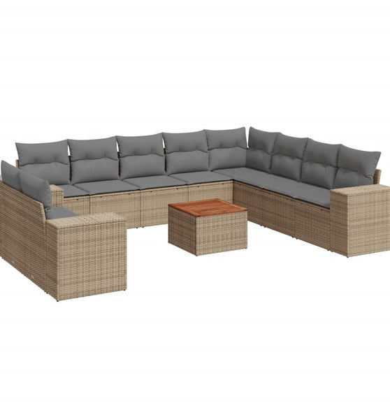 11-tlg. Garten-Sofagarnitur mit Kissen Beige Poly Rattan