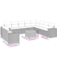 11-tlg. Garten-Sofagarnitur mit Kissen Beige Poly Rattan