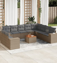 11-tlg. Garten-Sofagarnitur mit Kissen Beige Poly Rattan