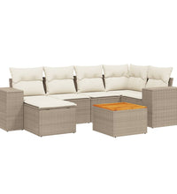 7-tlg. Garten-Sofagarnitur mit Kissen Beige Poly Rattan