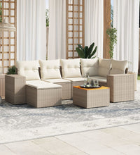 7-tlg. Garten-Sofagarnitur mit Kissen Beige Poly Rattan