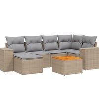 7-tlg. Garten-Sofagarnitur mit Kissen Beige Poly Rattan