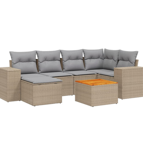 7-tlg. Garten-Sofagarnitur mit Kissen Beige Poly Rattan