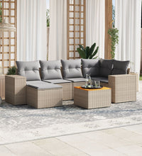7-tlg. Garten-Sofagarnitur mit Kissen Beige Poly Rattan