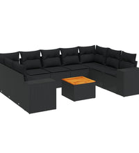 10-tlg. Garten-Sofagarnitur mit Kissen Schwarz Poly Rattan