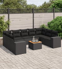 10-tlg. Garten-Sofagarnitur mit Kissen Schwarz Poly Rattan