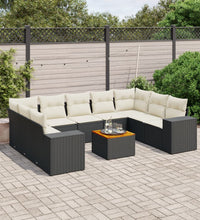 10-tlg. Garten-Sofagarnitur mit Kissen Schwarz Poly Rattan
