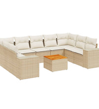 10-tlg. Garten-Sofagarnitur mit Kissen Beige Poly Rattan