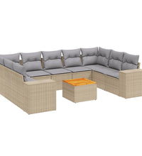 10-tlg. Garten-Sofagarnitur mit Kissen Beige Poly Rattan
