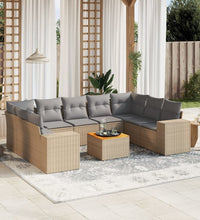 10-tlg. Garten-Sofagarnitur mit Kissen Beige Poly Rattan