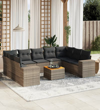 10-tlg. Garten-Sofagarnitur mit Kissen Grau Poly Rattan