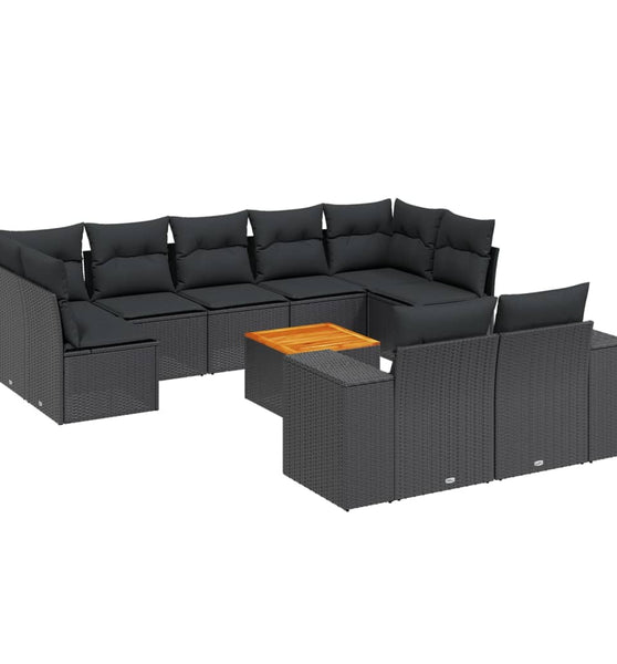 10-tlg. Garten-Sofagarnitur mit Kissen Schwarz Poly Rattan