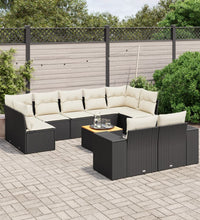 10-tlg. Garten-Sofagarnitur mit Kissen Schwarz Poly Rattan