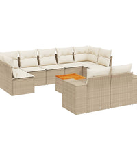 10-tlg. Garten-Sofagarnitur mit Kissen Beige Poly Rattan