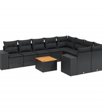 10-tlg. Garten-Sofagarnitur mit Kissen Schwarz Poly Rattan