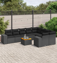 10-tlg. Garten-Sofagarnitur mit Kissen Schwarz Poly Rattan