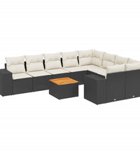 10-tlg. Garten-Sofagarnitur mit Kissen Schwarz Poly Rattan