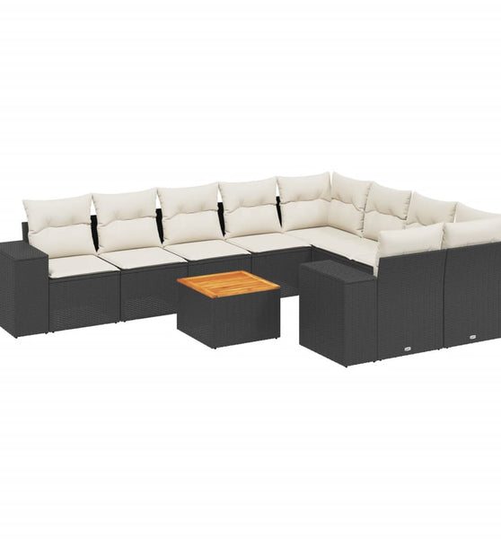 10-tlg. Garten-Sofagarnitur mit Kissen Schwarz Poly Rattan