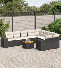 10-tlg. Garten-Sofagarnitur mit Kissen Schwarz Poly Rattan
