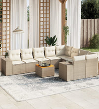 10-tlg. Garten-Sofagarnitur mit Kissen Beige Poly Rattan