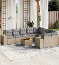 10-tlg. Garten-Sofagarnitur mit Kissen Beige Poly Rattan