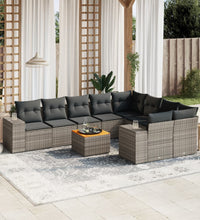 10-tlg. Garten-Sofagarnitur mit Kissen Grau Poly Rattan