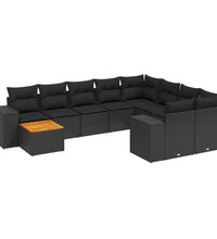 10-tlg. Garten-Sofagarnitur mit Kissen Schwarz Poly Rattan