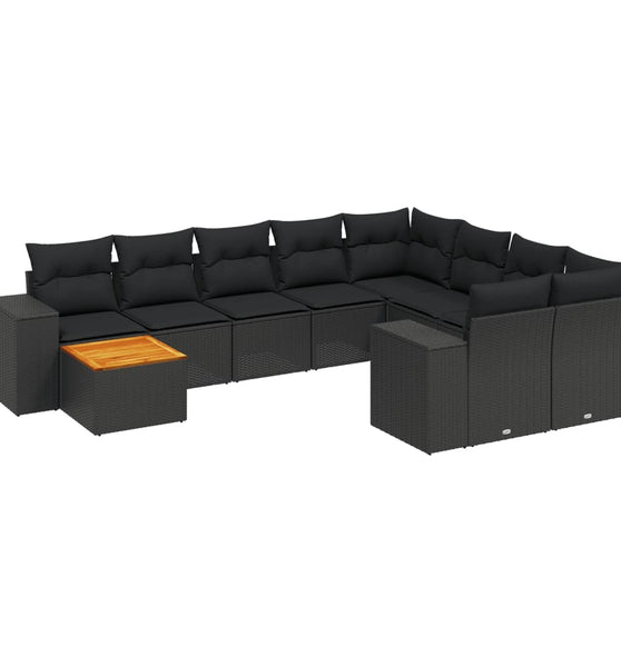 10-tlg. Garten-Sofagarnitur mit Kissen Schwarz Poly Rattan