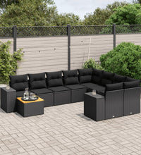 10-tlg. Garten-Sofagarnitur mit Kissen Schwarz Poly Rattan