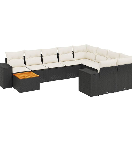10-tlg. Garten-Sofagarnitur mit Kissen Schwarz Poly Rattan