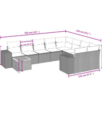 10-tlg. Garten-Sofagarnitur mit Kissen Schwarz Poly Rattan