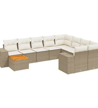10-tlg. Garten-Sofagarnitur mit Kissen Beige Poly Rattan