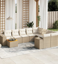 10-tlg. Garten-Sofagarnitur mit Kissen Beige Poly Rattan