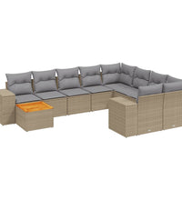 10-tlg. Garten-Sofagarnitur mit Kissen Beige Poly Rattan