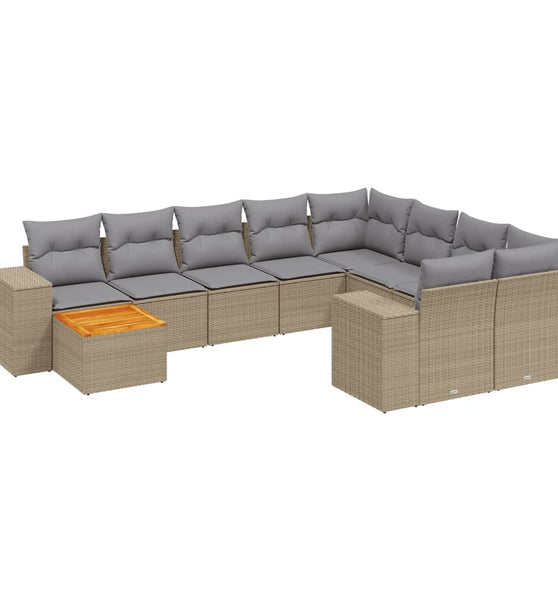 10-tlg. Garten-Sofagarnitur mit Kissen Beige Poly Rattan