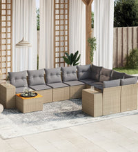 10-tlg. Garten-Sofagarnitur mit Kissen Beige Poly Rattan