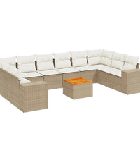 11-tlg. Garten-Sofagarnitur mit Kissen Beige Poly Rattan